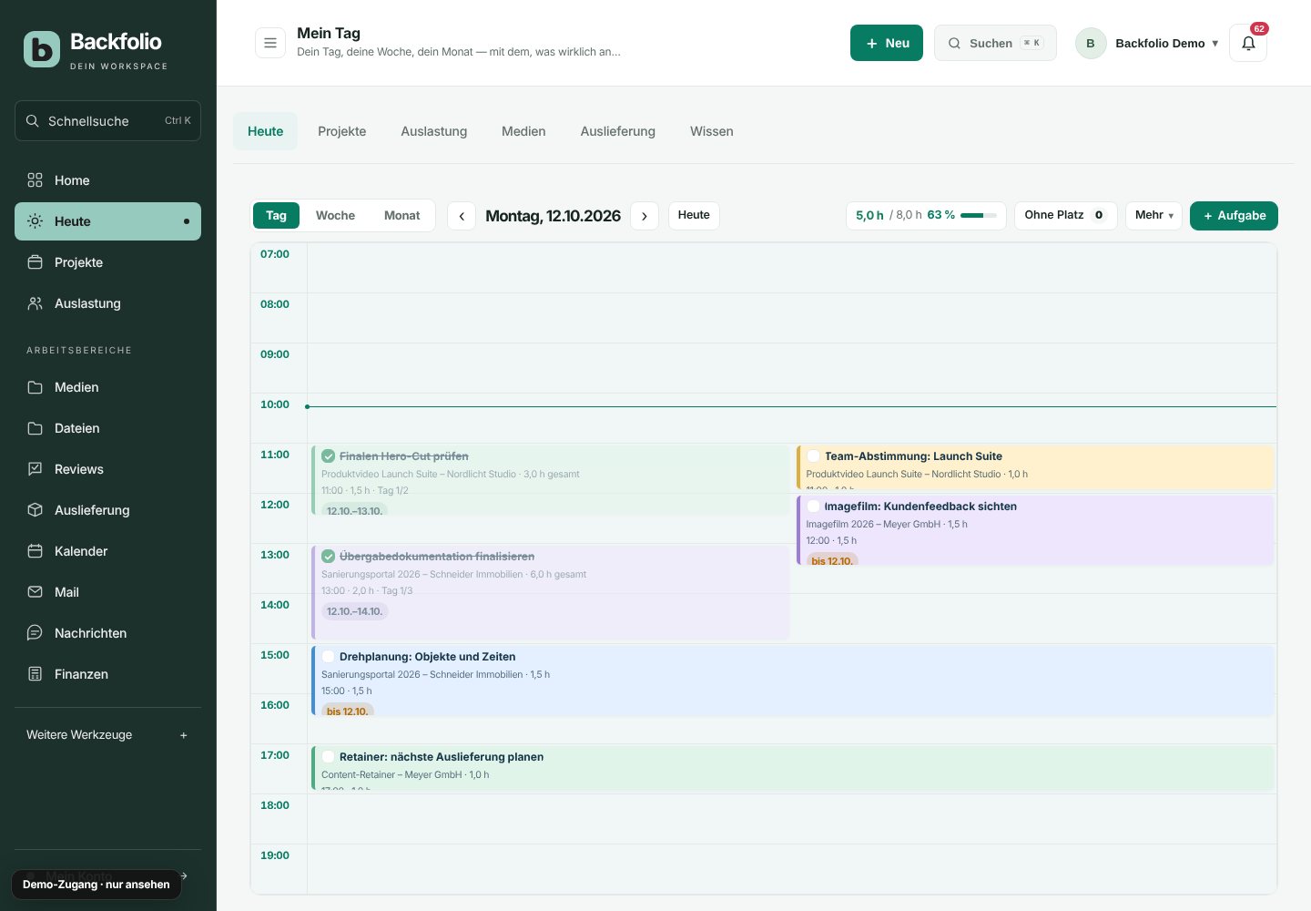 Backfolio-Demo: Mein Tag mit dem ganzen Arbeitstag